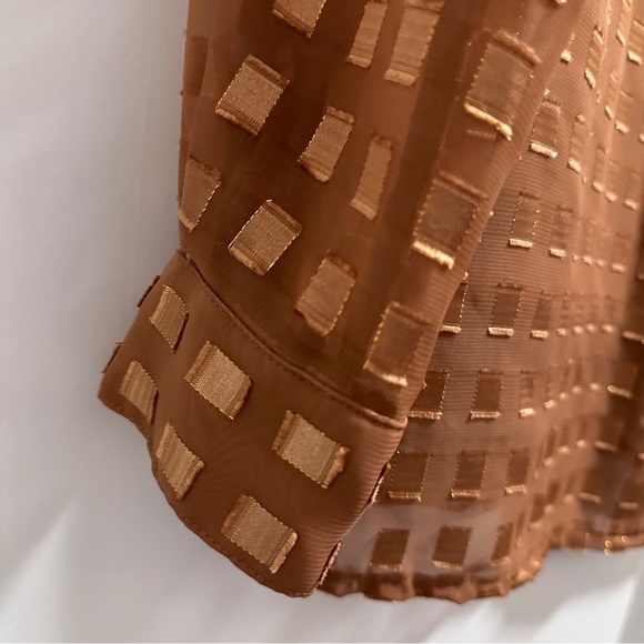 Vintage Bronze Gold Check Semi-Sheer Button Up & Satin Tank Top Set Size Medium - Picture 9 of 16